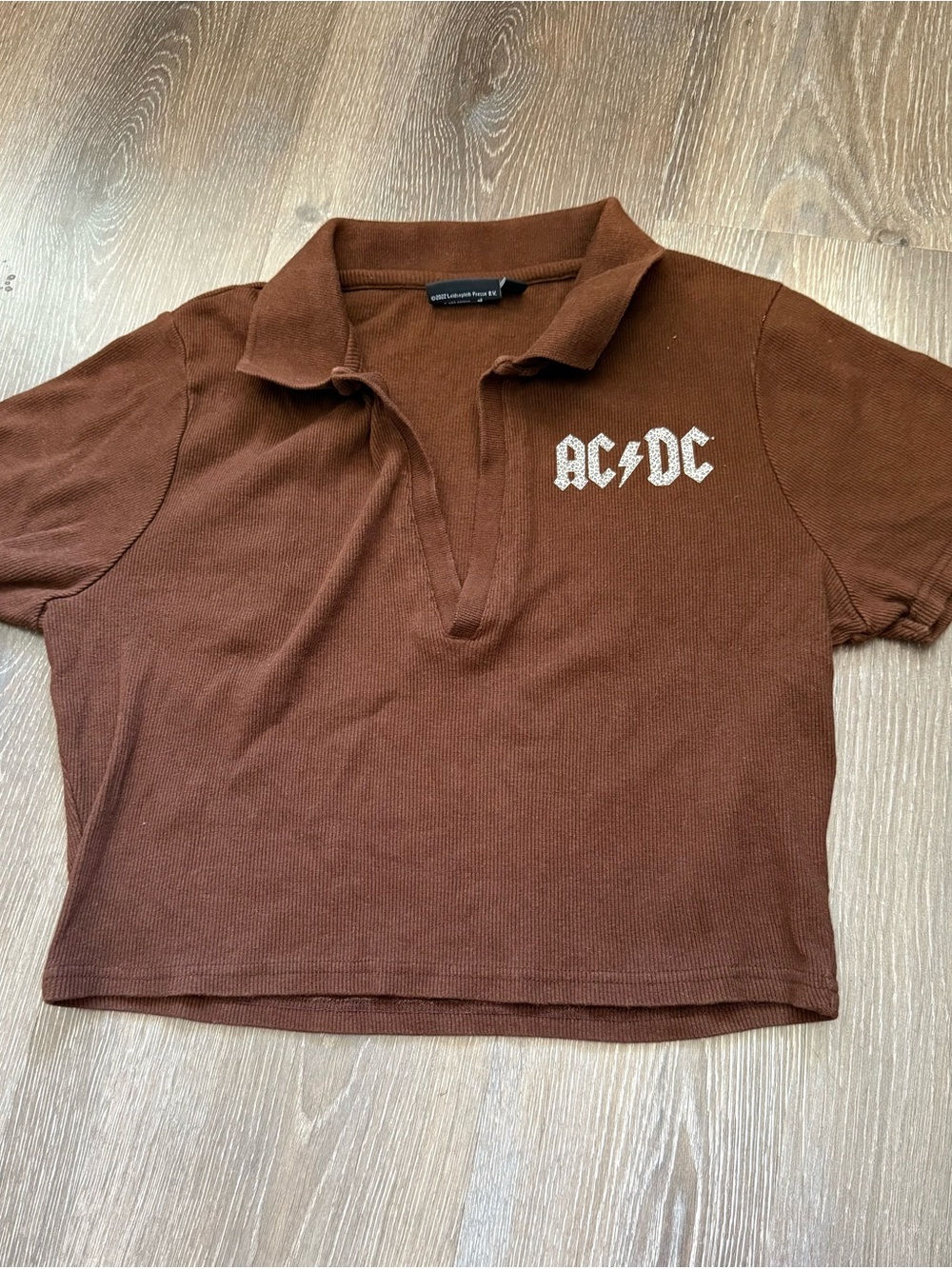AC/DC Brown Cropped Polo Top with White Logo